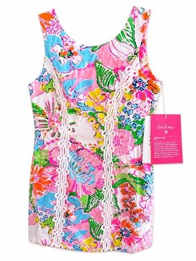 Lilly Pulitzer Pink Multi Floral Lace-Trim Sleeveless Shift